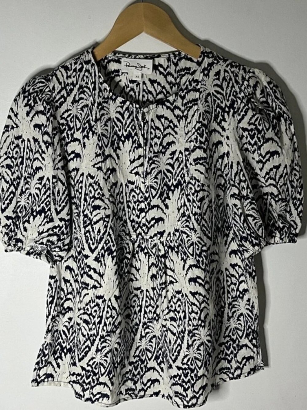 Panama Jack Linen Rayon Tropical Floral Balloon Sleeve Blouse Women’s Size XS